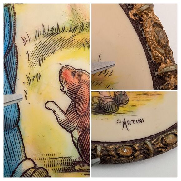 Vintage Artini Arts Twin Etched Hand Painted 4D Boy Girl Wall Hanging Decor Set - Picture 9 of 9